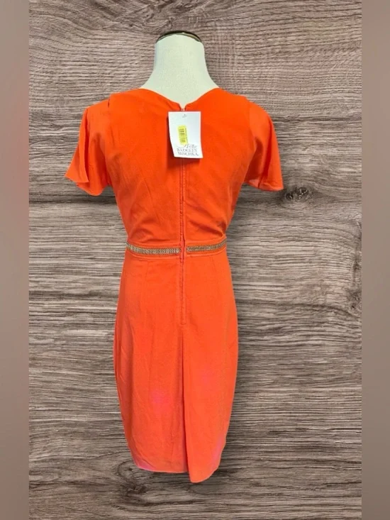 NWT Belle Badgley Mischka Orange Cocktail Dress Crossover Flutter Sleeve - Picture 3 of 11
